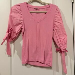 A Loves A Pink Puff Sleeve Top – Tie Cuff Detail